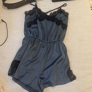 Elegant Black Lace Trim Sleep Romper